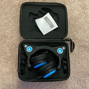 Cat ear blue LED headphones by Brookstone